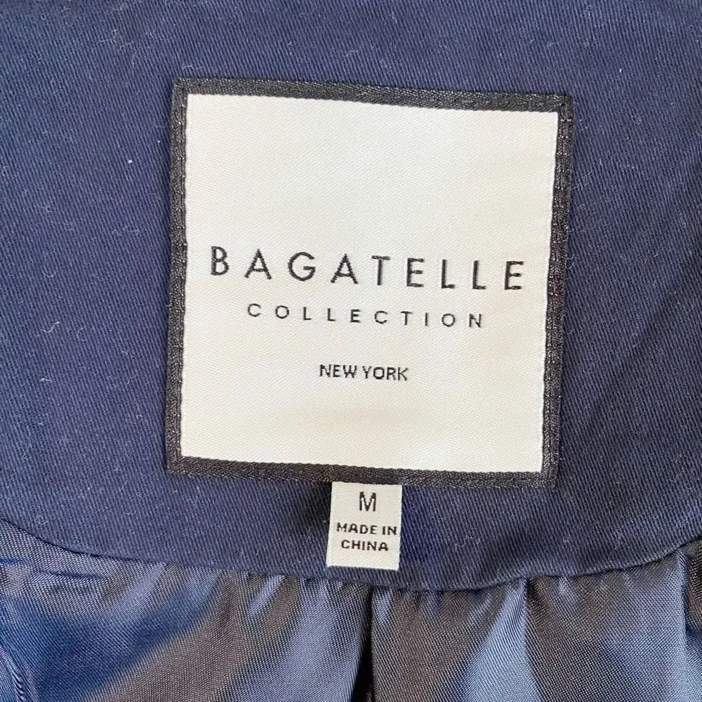 Bagatelle Womens Trench Coat Cropped Stretch Belted Cuff Stretch Blue Medium
